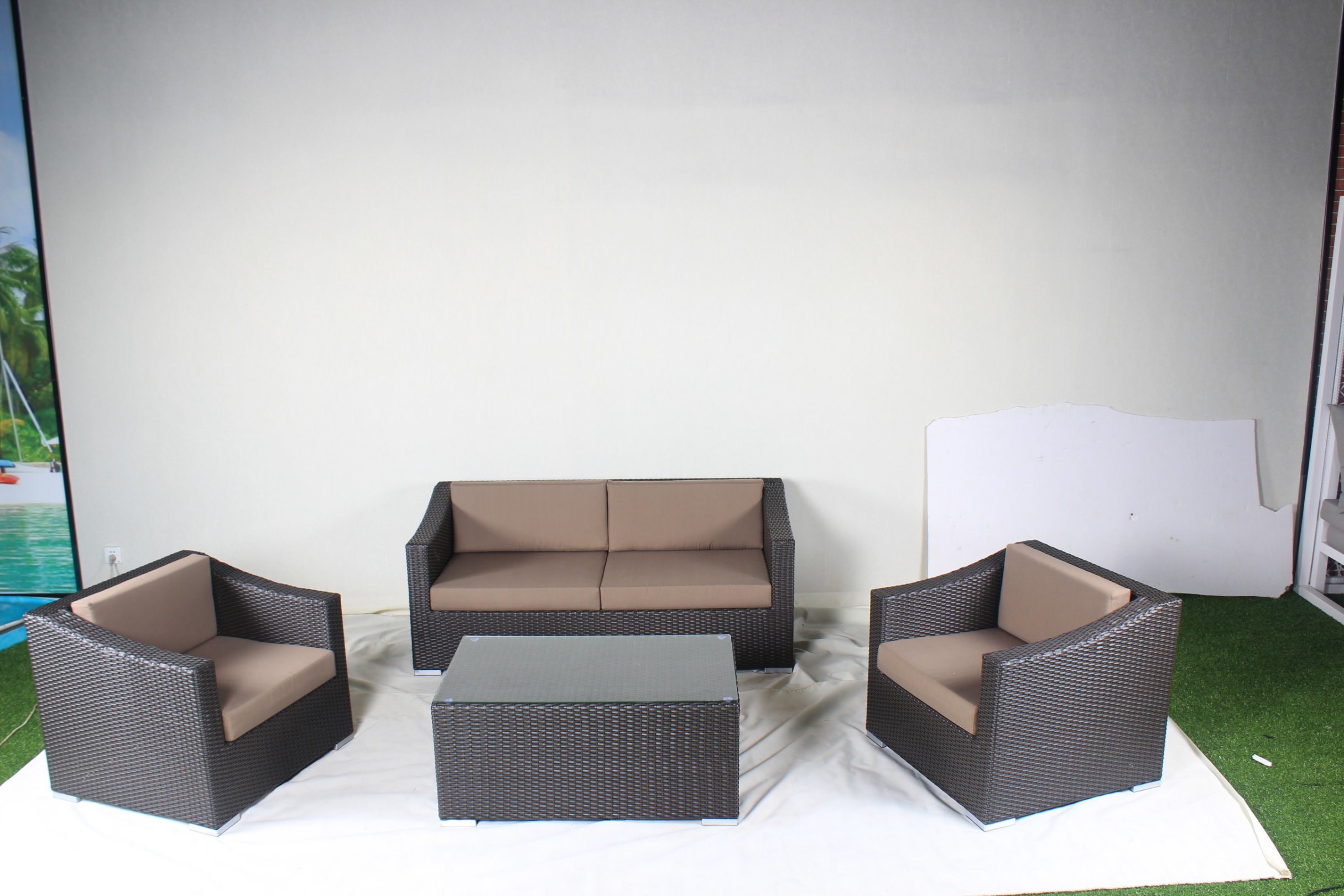 4 pieces rattan garden furniture sofa set