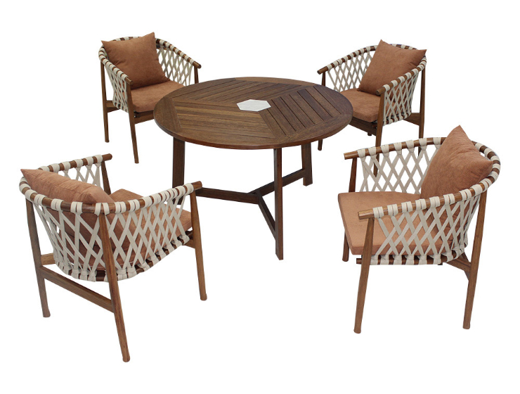 4 seater garden patio teak wood dinning chair set