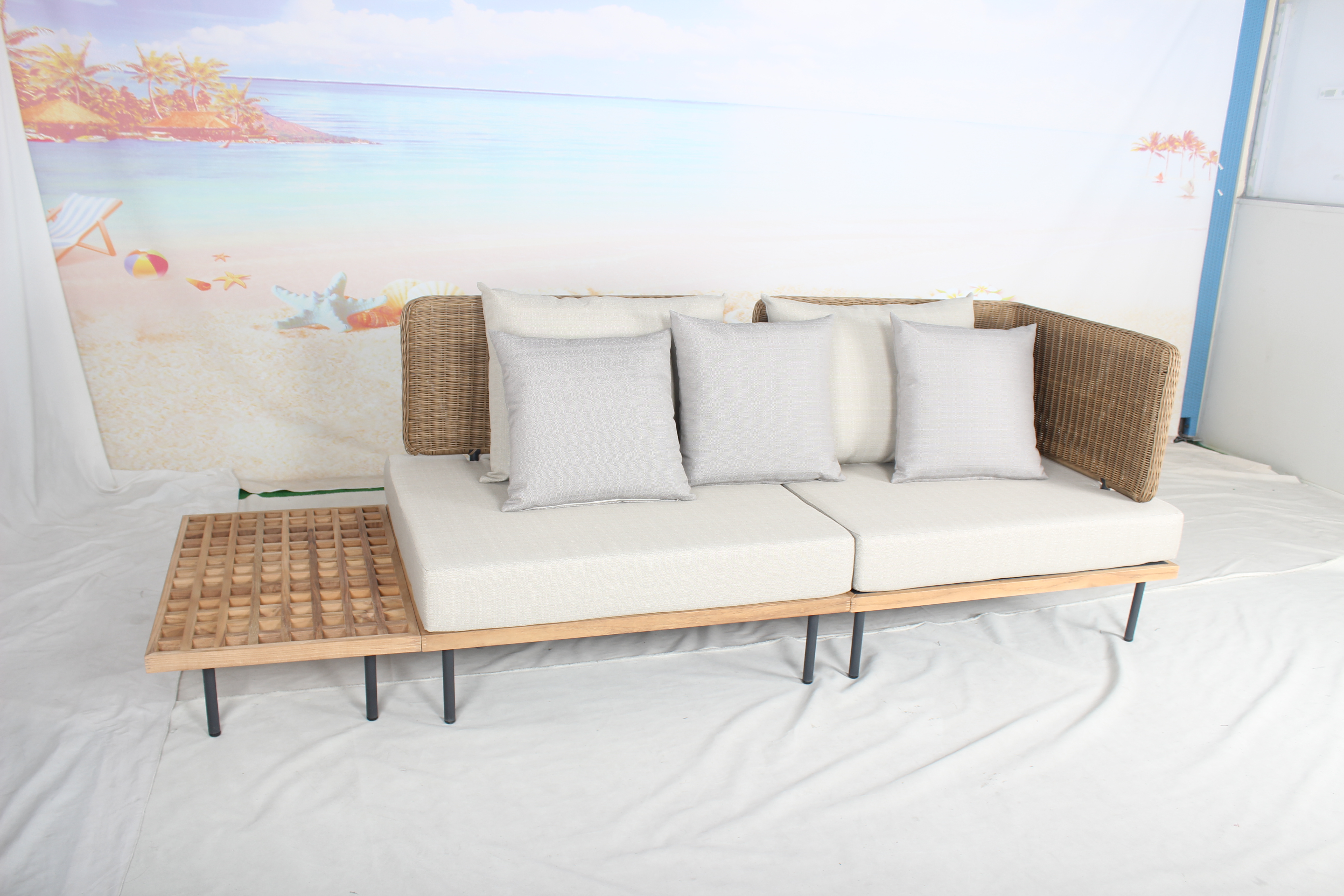Teakwood rattan outdoor sectional sofa