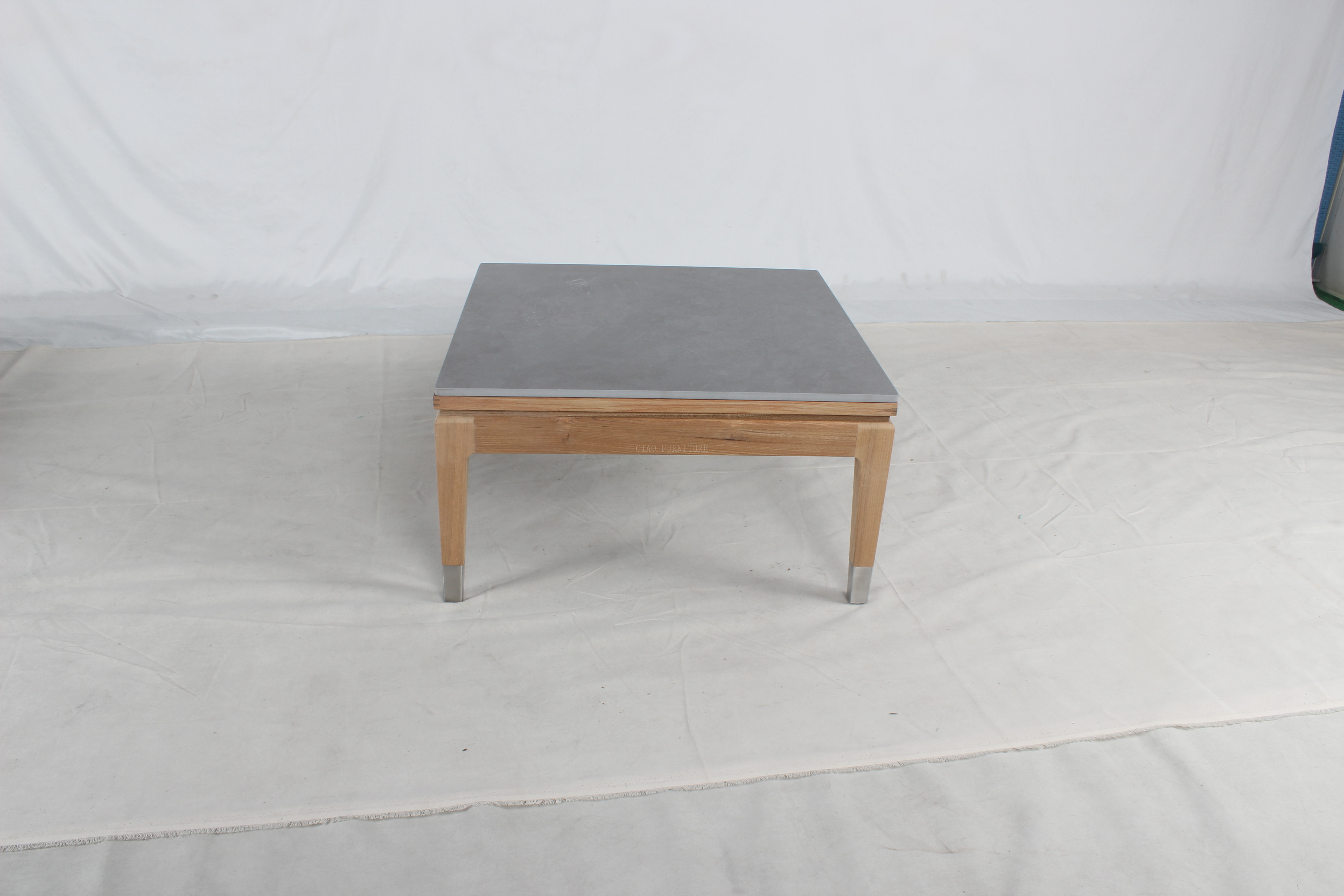 Square sintered stone top wood coffee table