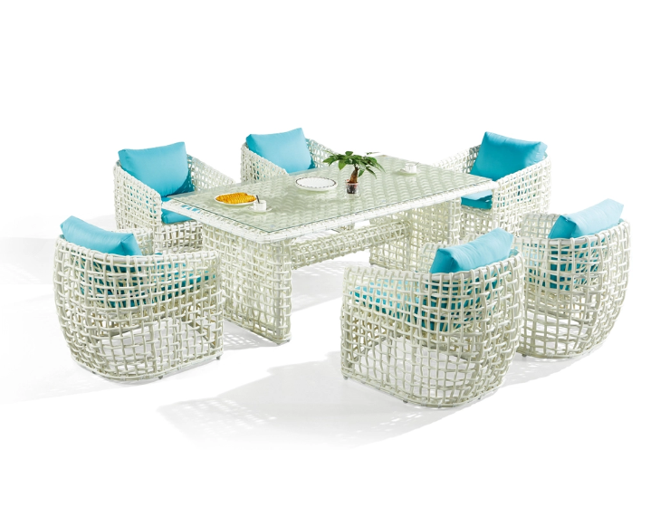 6 seater patio white rattan table chairs set 