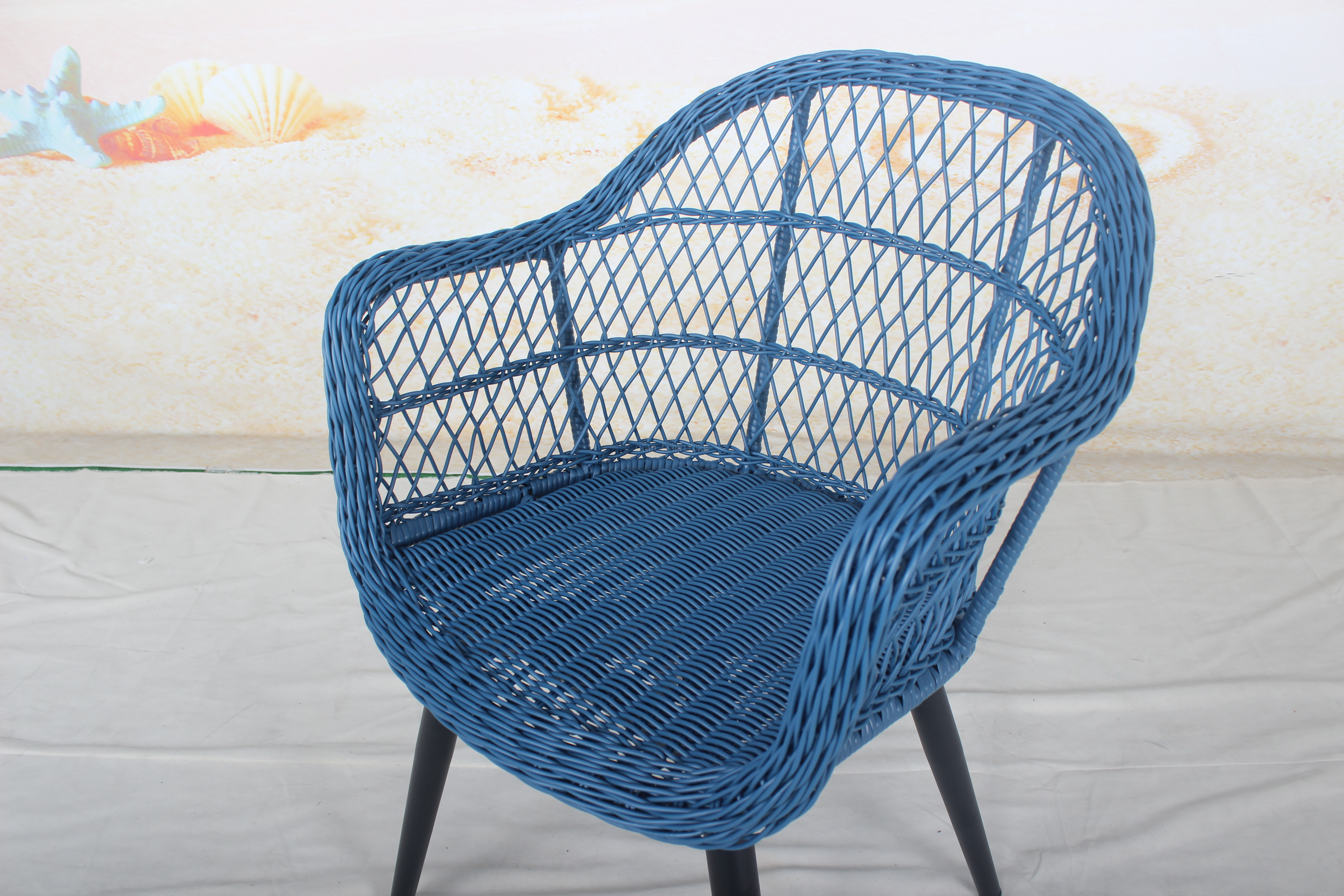 Blue PE wicker outdoor patio arm chair