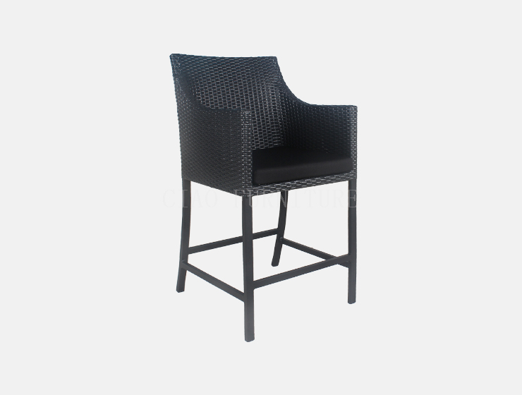Black wicker high outdoor bar stool