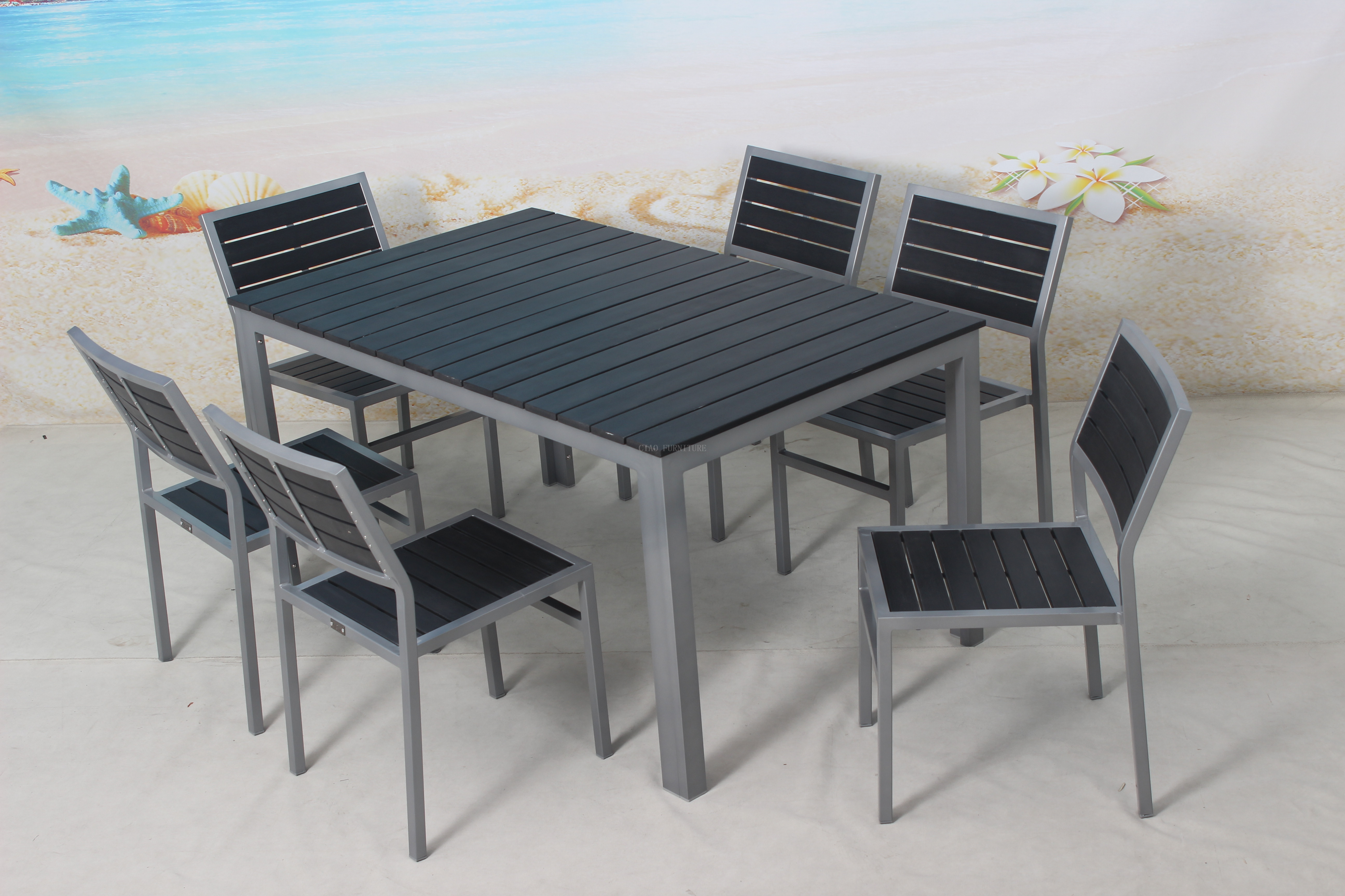 Outdoor aluminum PS wood dining chairs and table 